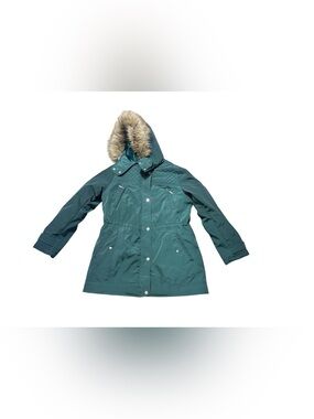 Emerald Green Quilted Gallery Faux Fur Trim Hooded Parka Jacket size Medium